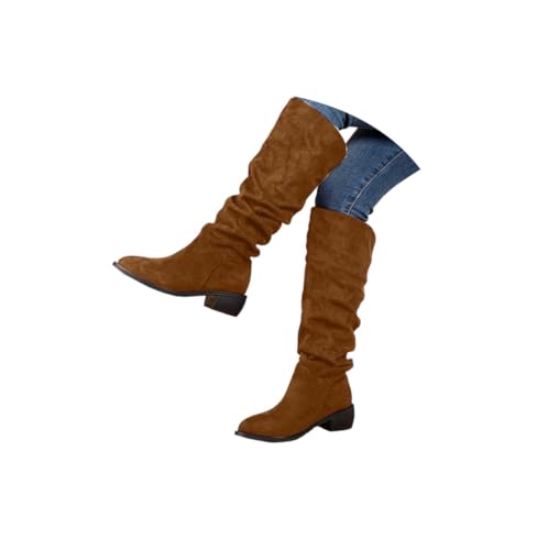 SKFLABOOF boots braun damen, Overknees Stiefel Damen - Flach Western Cowboy Mit Absatz Stiefeletten High Heels Herbstschuhe Winterboots Schuhe Elegant Damenstiefeletten 002b Braun, 35 EU von SKFLABOOF