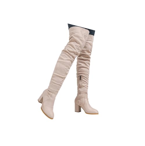 SKFLABOOF boots damen beige, Overknees Stiefel - Flach Western Cowboy Mit Absatz Stiefeletten High Heels Herbstschuhe Winterboots Schuhe Elegant Damenstiefeletten 004a Beige, 40 EU von SKFLABOOF