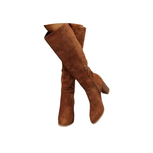 SKFLABOOF boots damen braun, Overknees Stiefel - Flach Western Cowboy Mit Absatz Stiefeletten High Heels Herbstschuhe Winterboots Schuhe Elegant Damenstiefeletten 001b Braun, 39 EU von SKFLABOOF