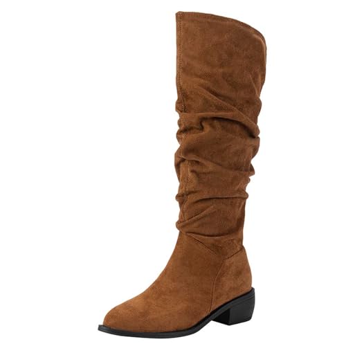 SKFLABOOF boots damen braun, Overknees Stiefel - Western Cowboy Mit Absatz Flach Stiefeletten Schuhe Winterboots High Heels Damenstiefeletten Elegant Langschaftstiefel 001a Braun, 42 EU von SKFLABOOF