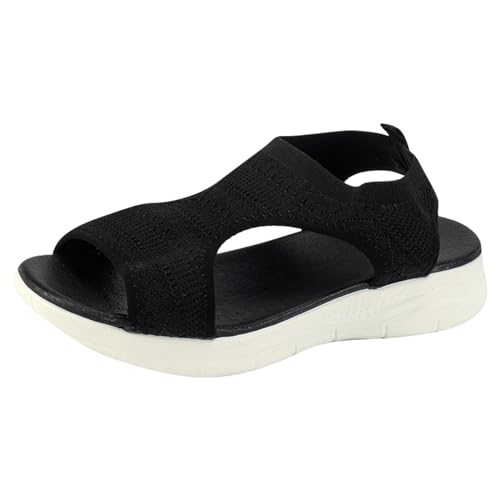Damen Sandalen bequem, Orthopädische Sandalen Damen - Breite Füße Plateau Schlappen Mit Fußbett Sommerschuhe Sommer Weite Barfuss Offene Schuhe Elegant Und Bequem 001b Schwarz, 39 von SKFLABOOF