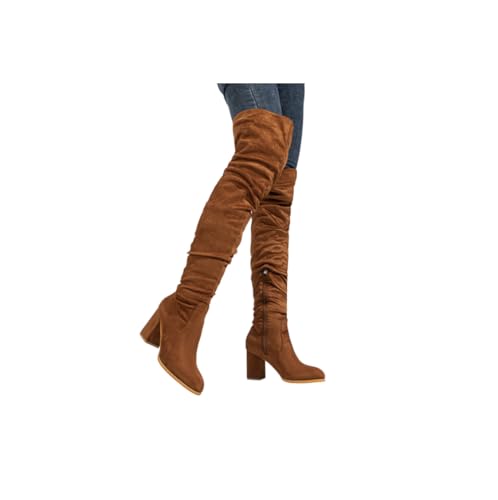 SKFLABOOF stiefeletten braun damen, Overknees Stiefel Damen - Flach Western Cowboy Boots Mit Absatz High Heels Herbstschuhe Winterboots Schuhe Elegant Damenstiefeletten 004c Braun, 37 EU von SKFLABOOF