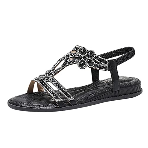 Sandalen Damen Sommer Elegant Bequem Sommer Sandalen Römersandalen Zehentrenner Festliche Hochzeit Flach Damensandaletten Sandaletten Elegant Glitzer Sommerschuhe Schuhe Slingback Strandschuhe von SKFLABOOF