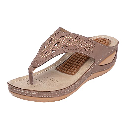 Sandalen & Slides Für Damen Orthopädische Elegant Römersandalen Flip Flops Zehentrenner Leder Keilabsatz Plateau Sandaletten Zehensandalen Outdoor Sports Sommerschuhe Sommer 38 40 Slatschen Latschen von SKFLABOOF