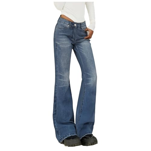 Schlaghose Damen Low Waist Flared Jeans Vintage Streetwear Bootcut Jeans Baggy Jeans Stretch Skinny Boyfriend Jeans von SKFLABOOF