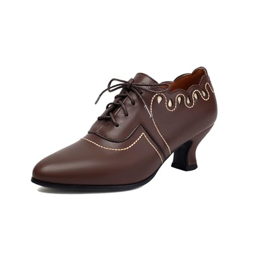 Schnürschuhe Damen Klassische Oxford Brogue Schuhe Lederschuhe Schnürhalbschuhe Business Halbschuhe Vintage Anzugschuhe Mit Blockabsatz von SKFLABOOF