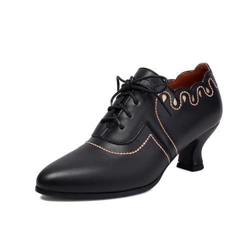 Schnürschuhe Damen Klassische Oxford Brogue Schuhe Lederschuhe Schnürhalbschuhe Business Halbschuhe Vintage Anzugschuhe Mit Blockabsatz von SKFLABOOF
