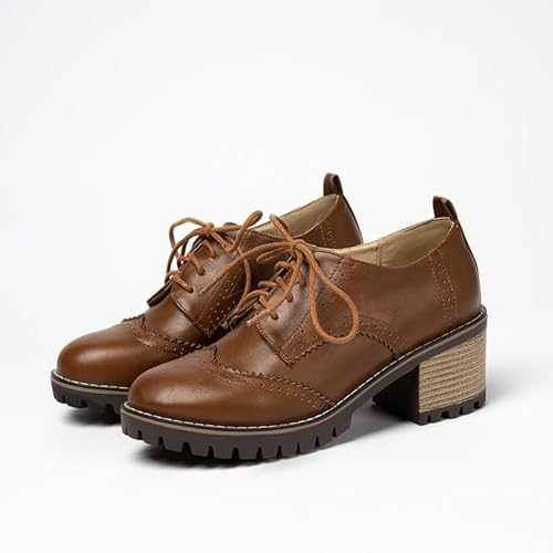 Schnürschuhe Damen Vintage Derby Oxford Schuhe Schnürhalbschuhe Anzugschuhe Elegant Lederschuhe Klassische Halbschuhe Mit Blockabsatz von SKFLABOOF