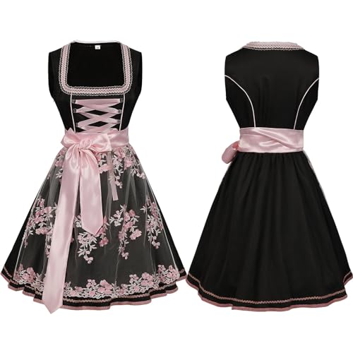 Schwarzes Dirndl Damen, Samt Dirndlkleid Für Oktoberfest Midi Lang Kleid Trachtenkleid Dirndl-Komplettsets Schlicht 002a Schwarz, XXL von SKFLABOOF