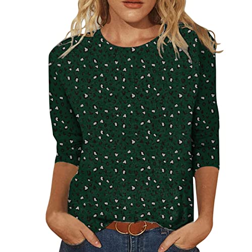 Shirt 3/4 Arm Damen T-Shirts Sommer Oberteile Tops Blumenmuster Druck Tunika Lose Rundhals Sommershirts Mode Damenblusen Langarm Blumen Bluse Tshirt Yogashirt Schlupfbluse von SKFLABOOF