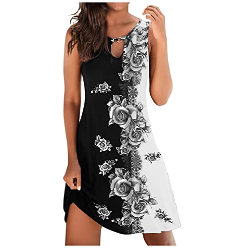 Sommerkleid Damen Knielang - Damen Ärmellos Neckholder Sommer Kleider Sexy Elegant Kleid Boho Strandkleider Minikleid Teenager Mädchen Festlich Blumen Drucken A-Linie Kurz Damenkleider Abendkleider von SKFLABOOF