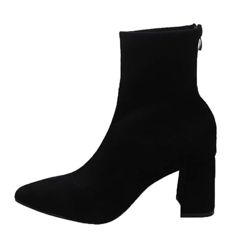 Stiefeletten Damen mit Absatz Elegant Spitz Stiefel Halbstiefel Blockabsatz Schuhe mit Reißverschluss Schwarz 37 von SKFLABOOF