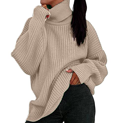 Strickpullover Damen Festliche Weicher Rollkragenpullover Strick Turtleneck Herbst Pullikleid Norweger Sweater Winterpullis Damenmode Dicker Schwarzer Baumwoll Jumper Wollpulli Damen-Pullover von SKFLABOOF