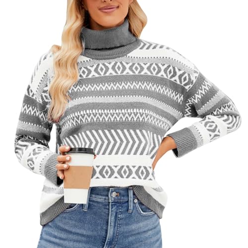 Sweater Damen Langarm Oversized Rollkragenpulli Festliche Wollpullover Baumwolle Wickelpullover Lang Rollkragen Bekleidung Damenmode Lambswool Wolle Essentials Turtleneck Häkelpullover Damenpullover von SKFLABOOF