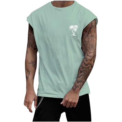 Tank Top Herren Palm Tree Print Hawaii Hemd Männer Sport Ärmelloses Shirts Fitness Muscleshirt Hawaii Lockeres Tanktop von SKFLABOOF