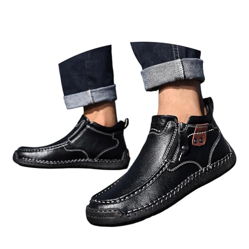 Trachtenschuhe Herren - Haferlschuhe für Männer Echtleder Herrenschuhe fürs Oktoberfest und Feierlichkeiten Mittelalter Trachten Schuhe Anzugschuhe Sneaker F 005a Schwarz, 43 EU von SKFLABOOF