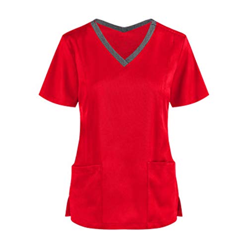 Unregelmäßiger T Shirt Damen V Ausschnitt T-Shirt Kragen Kurzarm Set V-Ausschnitt Weiss Krankenpflegeuniform Tops Katze Altenpflege Berufskleidung Kasaks Schlupfkasack von SKFLABOOF