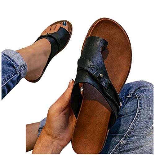 Zehentrenner Damen Orthopädische Leder Flip Flops Römersandalen Schwarz Mit Absatz Sommer Sommerschuhe Zehensandalen Sports Elegant Hausschuhe Outdoor Flop Breite Füße Blau Badelatschen Slatschen von SKFLABOOF