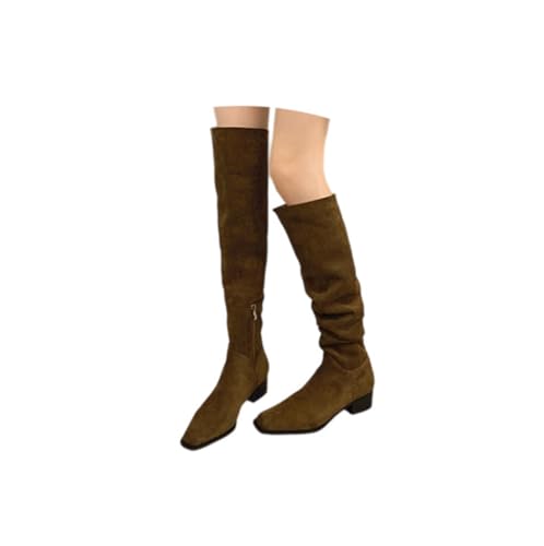 chelsea boots damen braun, Overknees Stiefel - Flach Western Cowboy Mit Absatz Stiefeletten High Heels Herbstschuhe Winterboots Schuhe Elegant Damenstiefeletten 003c Braun, 35 EU von SKFLABOOF