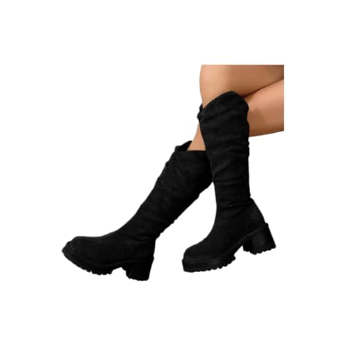 damen stiefel schwarz, Overknees Flach Western Cowboy Boots Mit Absatz Stiefeletten High Heels Herbstschuhe Winterboots Schuhe Elegant Damenstiefeletten 006a Schwarz, 38 EU von SKFLABOOF