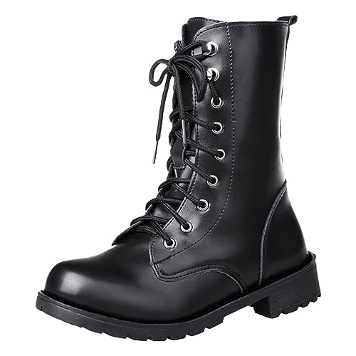 damen stiefeletten schwarz, Leder Western Cowboy Ankle Boots Elegant Herbstschuhe Winterboots Plateau Stiefel Für Dicke Waden Schuhe 002a Schwarz, 41 EU von SKFLABOOF