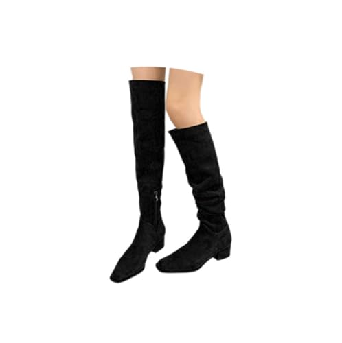 schnürboots damen schwarz, Overknees Stiefel - Flach Western Cowboy Boots Mit Absatz Stiefeletten High Heels Herbstschuhe Winterboots Schuhe Elegant Damenstiefeletten 003b Schwarz, 35 EU von SKFLABOOF
