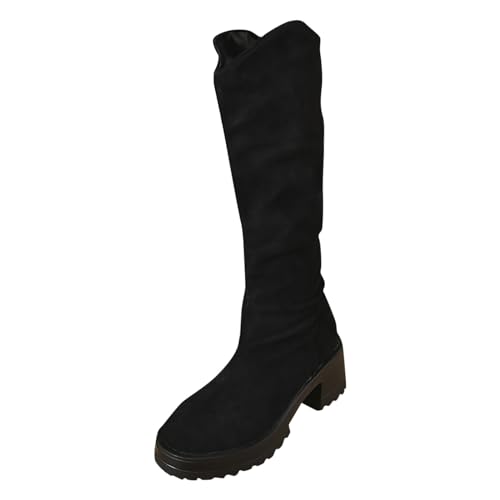 schwarze stiefel, Overknees Stiefel Damen - Western Cowboy Boots Mit Absatz Flach Stiefeletten Schuhe Winterboots High Heels Damenstiefeletten Elegant Langschaftstiefel 006a Schwarz, 37 EU von SKFLABOOF