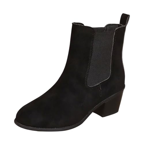 schwarze stiefel, Stiefel Damen - Winter Western Cowboy Boots Mit Absatz Schuhe Stiefeletten Elegant Herbstschuhe Winterboots High Heels Damenstiefeletten 003a Schwarz, 41 EU von SKFLABOOF
