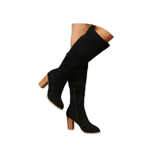 schwarze stiefel damen, Overknees Damen - Flach Western Cowboy Boots Mit Absatz Stiefeletten High Heels Herbstschuhe Winterboots Schuhe Elegant Damenstiefeletten 001a Schwarz, 40 EU von SKFLABOOF
