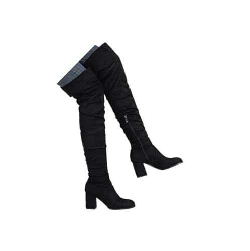 stiefel damen schwarz, Overknees Flach Western Cowboy Boots Mit Absatz Stiefeletten High Heels Herbstschuhe Winterboots Schuhe Elegant Damenstiefeletten 004b Schwarz, 37 EU von SKFLABOOF