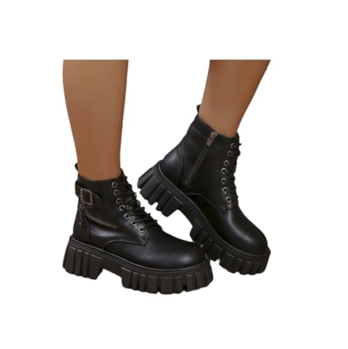 stiefel schwarz damen, Boots Damen - Ankle Stiefeletten Leder Winterboots Plateau Dicke Waden Schuhe Damenstiefeletten Elegant Herbstschuhe 003a Schwarz, 39 EU von SKFLABOOF