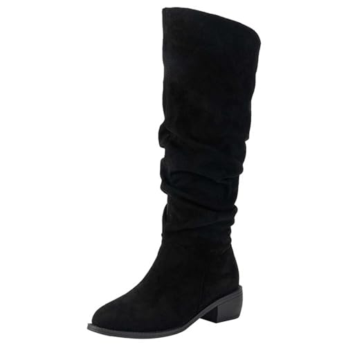 stiefeletten damen mit absatz schwarz, Overknees Stiefel - Western Cowboy Boots Flach Schuhe Winterboots High Heels Damenstiefeletten Elegant Langschaftstiefel 001b Schwarz, 38 EU von SKFLABOOF