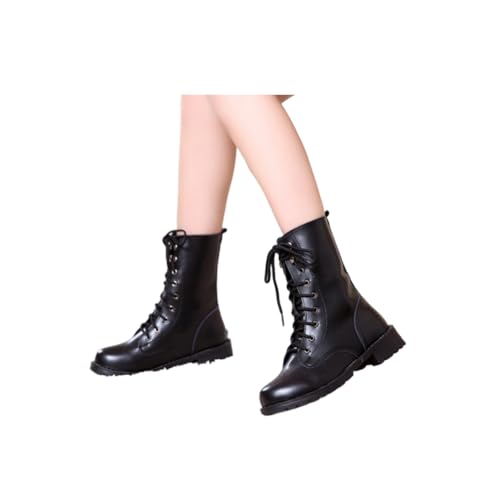 stiefeletten damen schwarz, Boots Ankle Leder Winterboots Plateau Stiefel Dicke Waden Schuhe Damenstiefeletten Elegant Herbstschuhe 002a Schwarz, 38 EU von SKFLABOOF