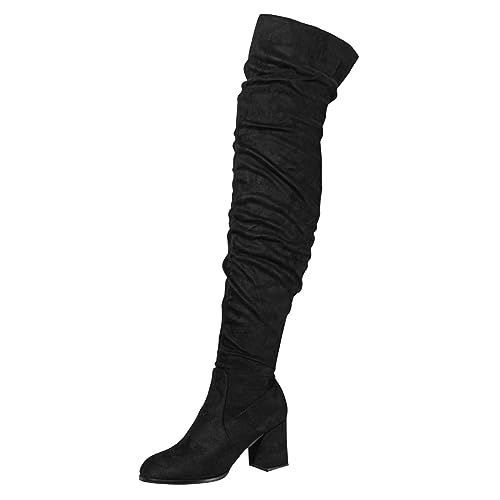 stiefeletten damen schwarz, Overknees Stiefel - Western Cowboy Boots Mit Absatz Flach Schuhe Winterboots High Heels Damenstiefeletten Elegant Langschaftstiefel 004b Schwarz, 38 EU von SKFLABOOF