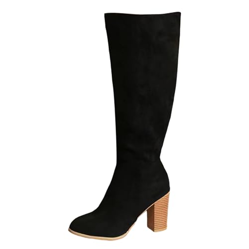 stiefeletten schwarz damen, Overknees Stiefel Damen - Western Cowboy Boots Mit Absatz Flach Schuhe Winterboots High Heels Damenstiefeletten Elegant Langschaftstiefel 002c Schwarz, 43 EU von SKFLABOOF