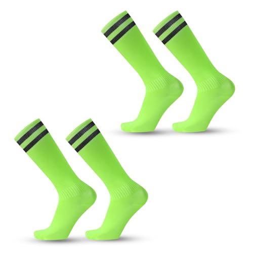 SKHAOVS 2 Paar Kinder Lange Fußballsocken, Basketball Socken Kniehohe Fußball Rugby Socken, Atmungsaktive Elastische Sportsocken Trainingssocken für 5–12 Jahren, Einheitsgröße (Grün) von SKHAOVS