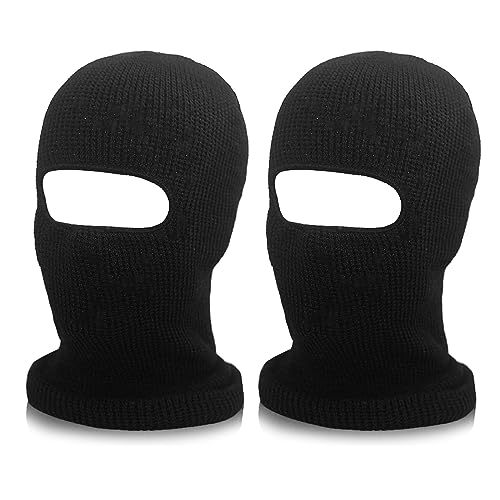 SKHAOVS 2 Pack Gestrickte Sturmhaube für Damen/Herren, Winter Skimaske, Balaclava, Winddicht Warm Gesichtshaube Schwarz Vollgesichtsmaske Motomaske, Einheitsgröße, für Outdoorsports (Schwarz) von SKHAOVS