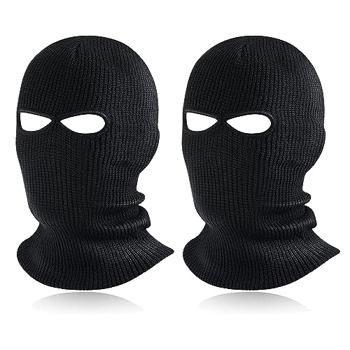 SKHAOVS 2 Pack Sturmhaube mit 2 Löchern,Gestrickte Sturmhaube für Damen/Herren, Winter Skimaske, Balaclava, Warm Gesichtshaube Schwarz Vollgesichtsmaske, Einheitsgröße, für Outdoorsports (Schwarz) von SKHAOVS