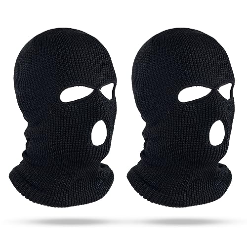 SKHAOVS 2 Pack Sturmhaube mit 3 Löchern,Gestrickte Sturmhaube für Damen/Herren, Winter Skimaske, Balaclava, Warm Gesichtshaube Schwarz Vollgesichtsmaske, Einheitsgröße, für Outdoorsports (Schwarz) von SKHAOVS