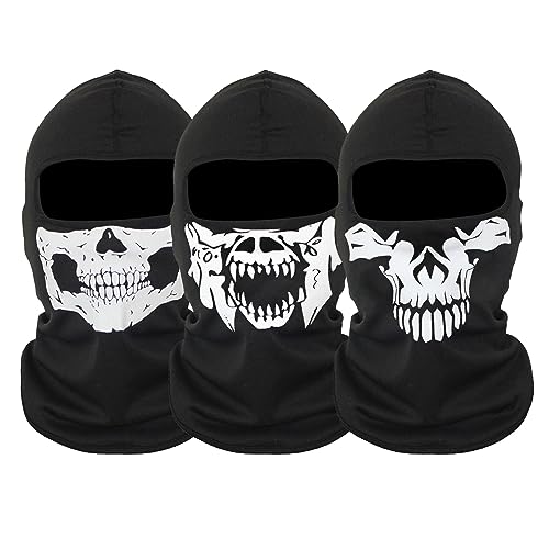 SKHAOVS 3 Stück Ghost Maske Call of Duty Sturmhaube Skull Maske,Motorrad Totenkopf Maske, Sturmmaske,Skimaske,Halloween Maske,Skull Skelett Maske für Motorrad Fahrrad Ski Halloween (Schwarz) von SKHAOVS