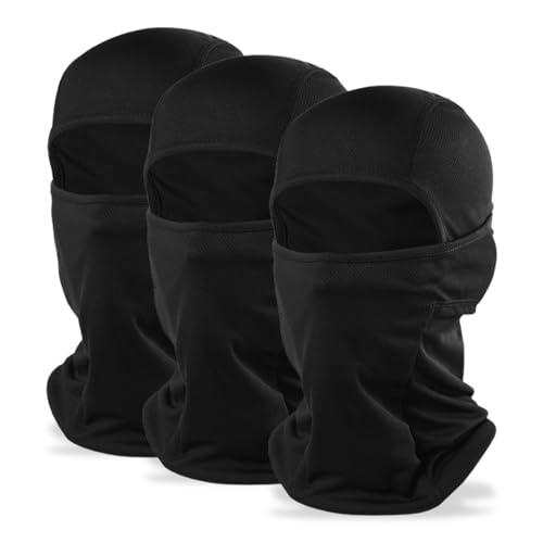 SKHAOVS 3 Stück Sturmhaube für Herren Damen, Multifunktion Skimaske, Balaclava, Atmungsaktiv Gesichtshaube Sturmmaske, Schwarz Vollgesichtsmaske, Winddicht, Einheitsgröße, für Outdoorsports (Schwarz) von SKHAOVS