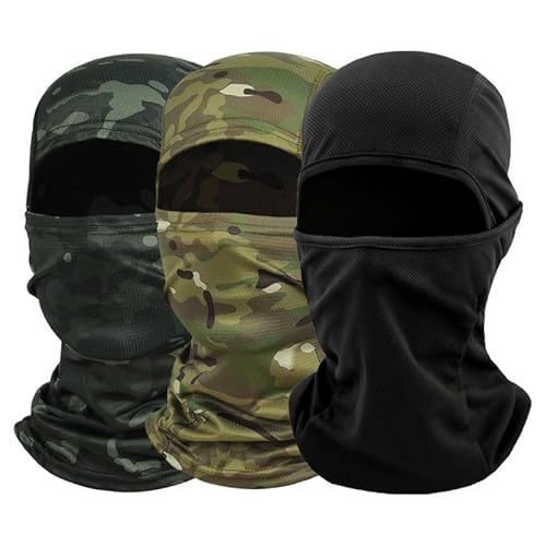 SKHAOVS 3 Stück Sturmhaube für Herren Damen, Multifunktion Skimaske, Balaclava, Atmungsaktiv Gesichtshaube Sturmmaske, Schwarz Vollgesichtsmaske, Winddicht, Einheitsgröße, für Outdoorsports von SKHAOVS