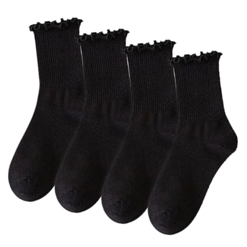 SKHAOVS 4 Paar Schwarz RüSchen Socken, Socken Mit RüSchen Damen, Rüschensocken, Söckchen Cute Socks, Stricksocken, RüSchen Knöchelsocken SKHAOVS 4 Paar Schwarz RüSchen Socken, Socken Mit RüSchen Damen, Rüschensocken, Söckchen Cute Socks, Stricksocken, RüSchen Knöchelsocken von SKHAOVS