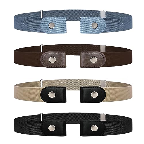 SKHAOVS 4 Stück Elastische Schnallenlose Unisex Stretchgürtel für Damen, Herren & Kinder (Schwarz, Braun, Beige, Denimblau, 31-44 Zoll) von SKHAOVS