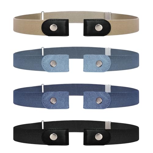SKHAOVS 4 Stück Gürtel Ohne Schnalle für Männer Frauen Elastischer Gürtel Justierbarer Dehnbarer Gürtel Unsichtbarer Gürtel Unisex Gürtel Bequeme Spurlose Gürtel für Jeans Rock Kleid (4 Stück) von SKHAOVS