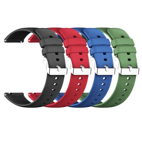 SKHAOVS 4 Stück Uhrenarmbänder aus Silikon Kompatibel für Watch Armband, mit Verstellbarer Schnalle, Schnellverschluss Armband, Sport Uhrenarmbänder, Ersatzbänder für Herren Damen, 20mm von SKHAOVS