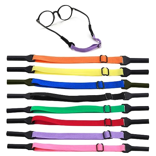 SKHAOVS 8 Stück Verstellbarer Brillen Halteriemen,Elastic Cord Gläser Retainer Strap Band,Anti Rutsch Kein Schwanz Brillenbänder Für Erwachsene und Kinder für Sport Brillen und Sonnenbrillen(8 Farben) von SKHAOVS