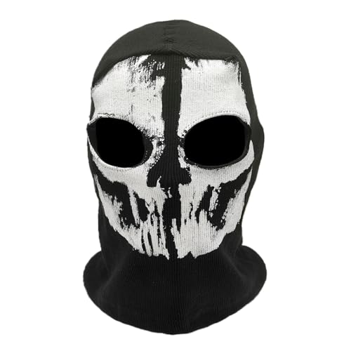 SKHAOVS Ghost Maske Call of Duty,Totenkopf Maske,Totenkopf Sturmhaube Geistermaske,Totenkopf-Motiv Ghost Face Balaclava Fahrrad Ski Mask für Halloween Motorrad Snowboard Fahrrad (Schwarz) von SKHAOVS