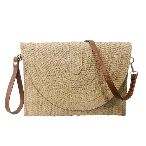 SKHAOVS Kleine Umhängetasche Handgewebte Damen Clutch Handtasche Umhängetasche Einfache Kleine Tasche Strandtasche Urlaubs Umhängetasche Handtasche Damen Umhängetasche für Urlaub Party (Hellbraun) von SKHAOVS