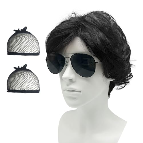 SKHAOVS Lockige Perücke Herren Schwarz Perücke Kurz Perücke hitzebeständige synthetische Perücke Haar Halloween HerrenPerücke Party Daily Wear Herren Damen Karneval Kostüme Cosplay (Schwarz) von SKHAOVS